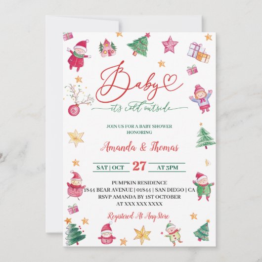 Winter Baby Het is koude Waterverf Baby shower Kaart (Voorkant)