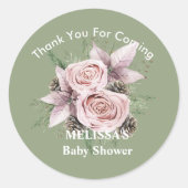 Winter baby in bloei roze bloemendennen groen ronde sticker (Voorkant)