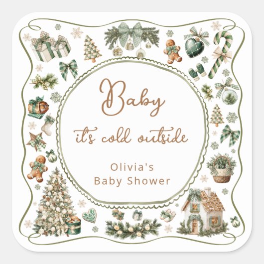 Winter Baby is koud buiten Baby shower Vierkante Sticker (Voorkant)