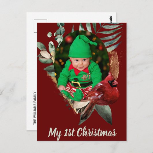 Winter Baby Kerstfeest Foto geboorteaankondiging Briefkaart (Voorkant / Achterkant)