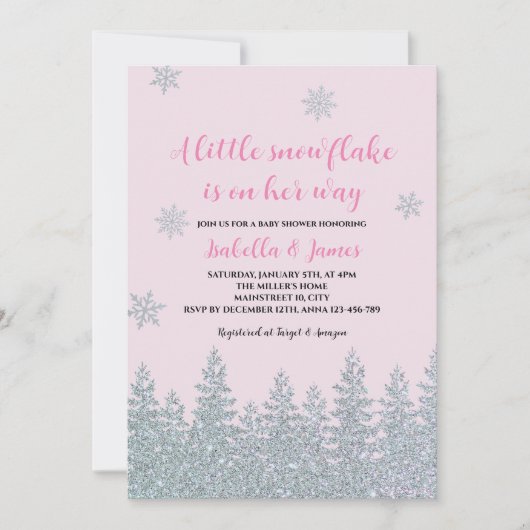 Winter Baby Meisje Shower Houtachtig Klein Sneeuwv Kaart (Voorkant)