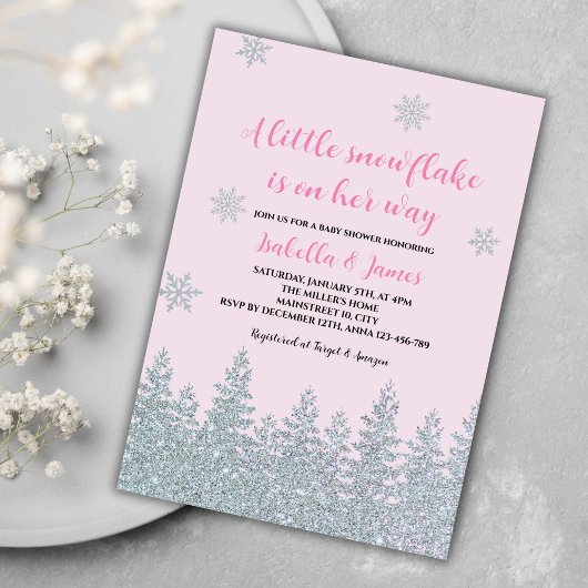 Winter Baby Meisje Shower Houtachtig Klein Sneeuwv Kaart