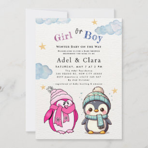 Winter Baby op Komst Winter Pinguïn Baby Shower Kaart