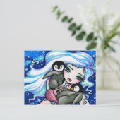 Winter Baby Pinguins Mermaid Fantasy Art Briefkaar Briefkaart (Staand voorkant)