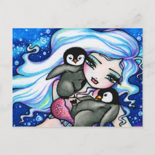 Winter Baby Pinguins Mermaid Fantasy Art Briefkaar Briefkaart