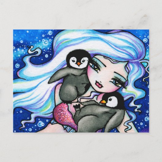 Winter Baby Pinguins Mermaid Fantasy Art Briefkaar Briefkaart (Voorkant)