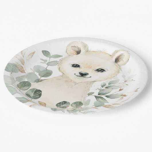Winter Baby Polar Beer Eucalyptus Greenery Gold Papieren Bordje (Gekanteld)