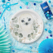 Winter Baby Seal Greenery Gold Wreath Birthday Papieren Bordje (Feest)