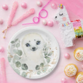 Winter Baby Seal Greenery Gold Wreath Birthday Papieren Bordje (Feest)