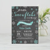 Winter Baby shower Aqua Snowflake Chalkboard Kaart (Staand voorkant)