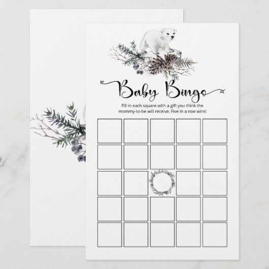 Winter baby shower baby bingo (Voorkant / Achterkant)
