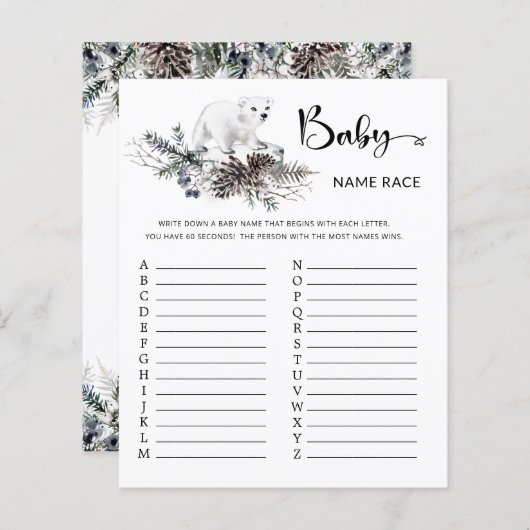 Winter Baby shower Baby Naam Race Game (Voorkant / Achterkant)