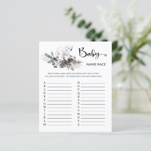 Winter Baby shower Baby Naam Race Game (Staand voorkant)