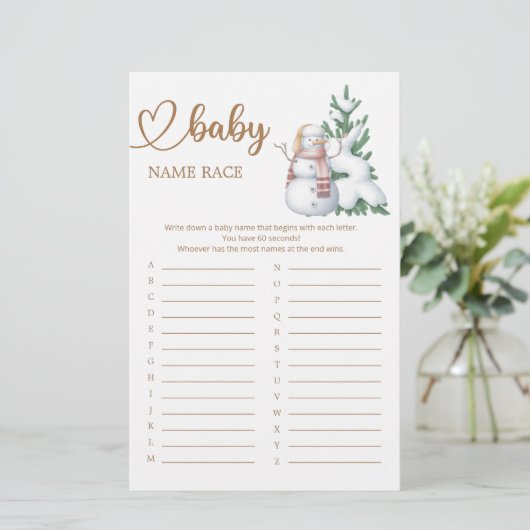 Winter Baby shower Baby Naam Race Game (Staand voorkant)