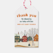 Winter Baby Shower Bedankje Sneeuwachtige Dorps Fa Cadeaulabel (Voorkant)