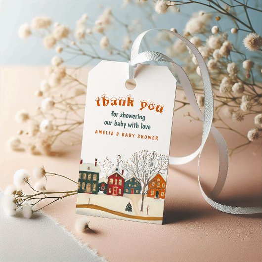 Winter Baby Shower Bedankje Sneeuwachtige Dorps Fa Cadeaulabel