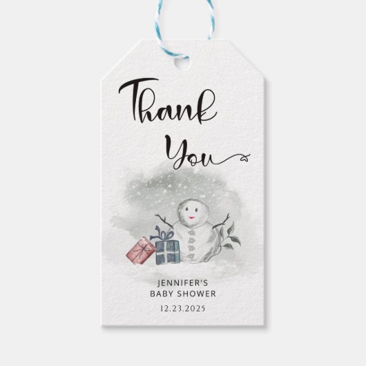 Winter baby shower bedankt cadeaulabel (Voorkant)