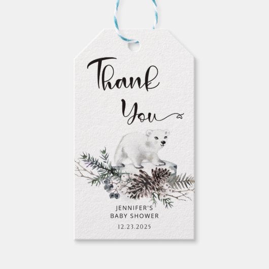 Winter baby shower bedankt cadeaulabel (Voorkant)