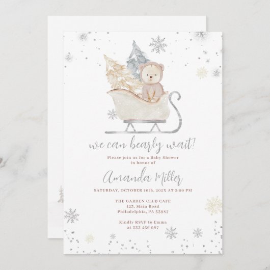 Winter Baby shower Beer en sneeuwneutraal uitnodig Save The Date (Voorkant / Achterkant)