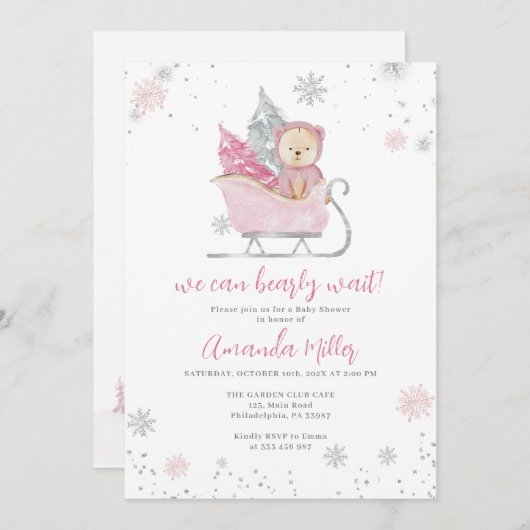 Winter Baby shower Beer en Sneeuwroze uitnodigen Save The Date (Voorkant / Achterkant)
