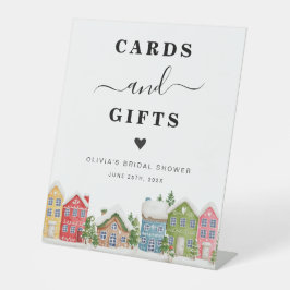 Winter Baby shower besneeuwde kaarten en geschenke Reclamebord Met Voetstuk