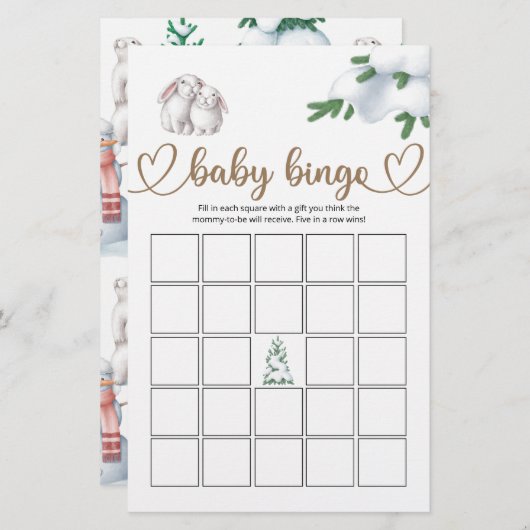 Winter Baby shower Bingo Game (Voorkant / Achterkant)