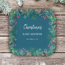 Winter Baby shower Blauw Papieren Bordje