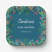Winter Baby shower Blauw Papieren Bordje (Voorkant)