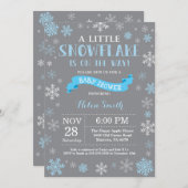 Winter Baby shower Blauw Wit en grijs Snowflake Kaart (Voorkant / Achterkant)