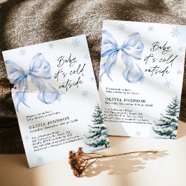 Winter Baby Shower, Blauwe Strik Het Is Koud Buite Kaart