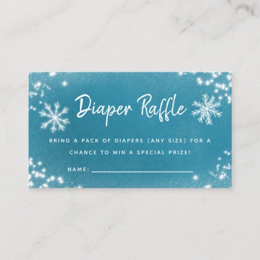 Winter Baby shower Blue Snow Diaper Raffle Ticket Informatiekaartje (Voorkant)