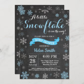 Winter Baby shower Blue Snowflake Chalkboard Kaart (Voorkant / Achterkant)