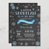 Winter Baby shower Blue Snowflake Chalkboard Kaart (Voorkant / Achterkant)