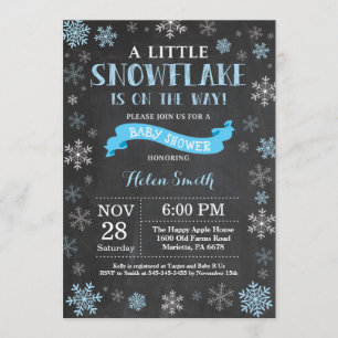 Winter Baby shower Blue Snowflake Chalkboard Kaart
