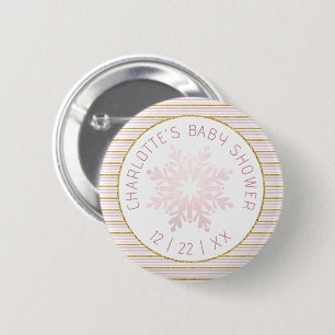 Winter Baby shower Blush Roze Sneeuwvlok Ronde Button 5,7 Cm