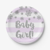 Winter Baby shower Bord Paars Stripe Silver Snow (Voorkant)