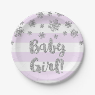 Winter Baby shower Bord Paars Stripe Silver Snow