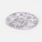 Winter Baby shower Bord Paars Stripe Silver Snow (Gekanteld)