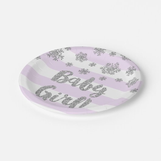 Winter Baby shower Bord Paars Stripe Silver Snow (Gekanteld)