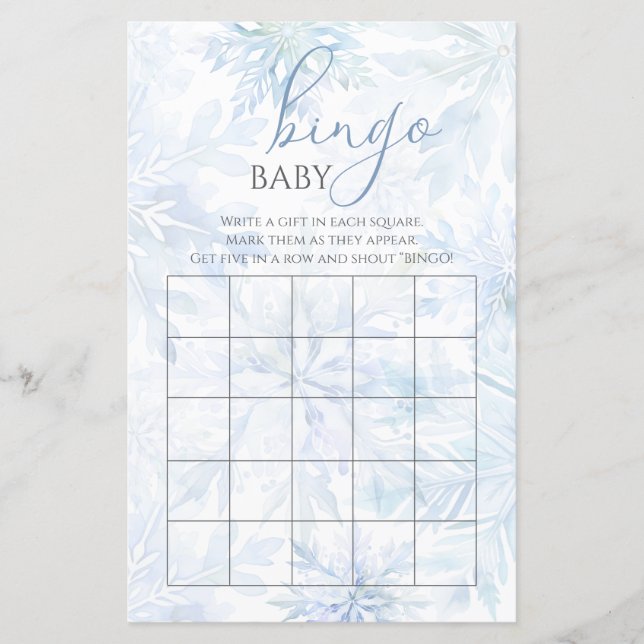 Winter Baby Shower Boy Blue Snowflake Bingo Game (Voorkant)