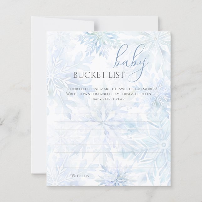 Winter Baby Shower Boy Blue Snowflake Bucket List (Voorkant)