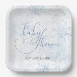 Winter Baby Shower Boy Blue Snowflake Papieren Bordje