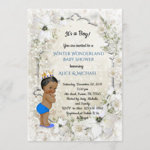 Winter Baby shower Boy, wit, Winter Wonderland Kaart