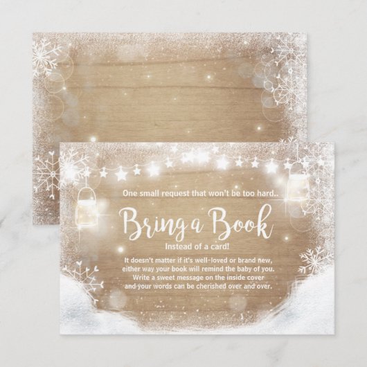 Winter Baby shower Breng een boek Sneeuwbijthout Informatiekaartje (Voorkant / Achterkant)