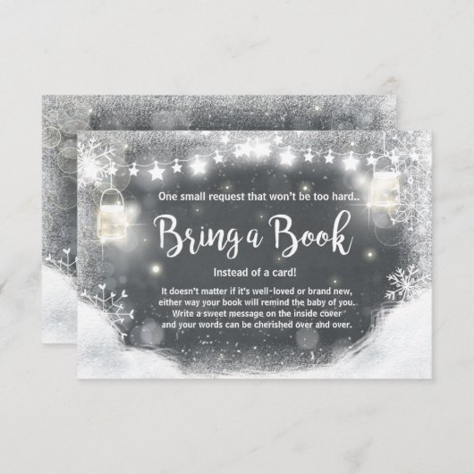 Winter Baby shower Breng een boek Sneeuwstrak donk Informatiekaartje (Voorkant / Achterkant)