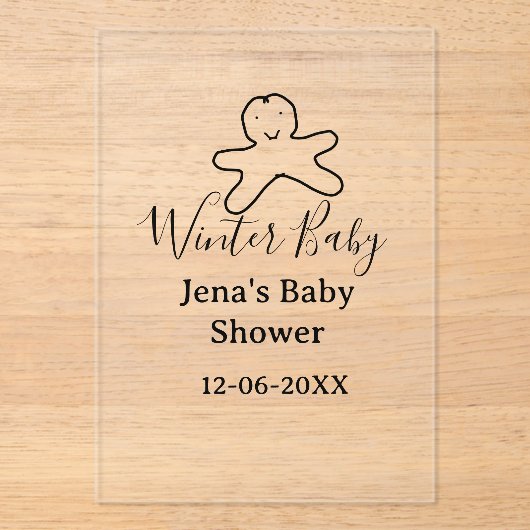 Winter baby shower cookie black scribble hand-draw acryl uitnodigingen (Voorkant)
