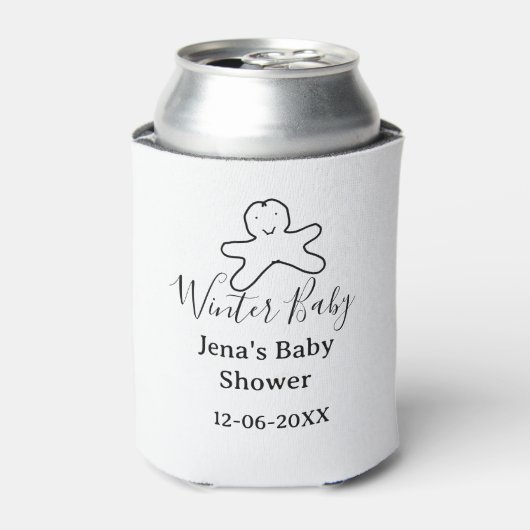Winter baby shower cookie black scribble hand-draw blikjeskoeler (Blikje Voorkant)