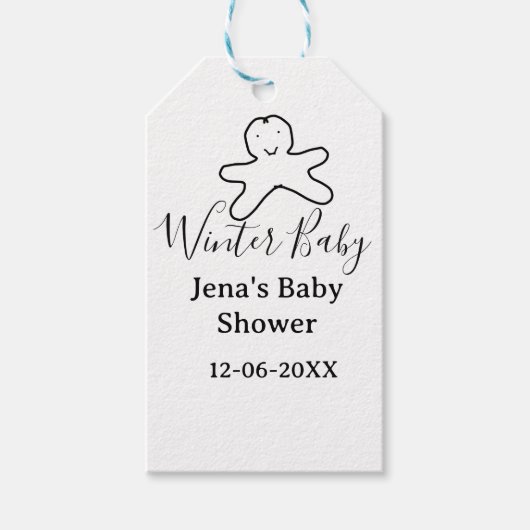 Winter baby shower cookie black scribble hand-draw cadeaulabel (Voorkant)
