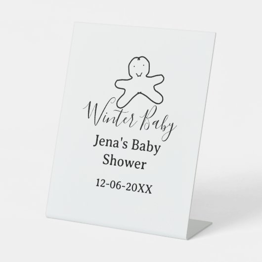 Winter baby shower cookie black scribble hand-draw reclamebord met voetstuk (Voorkant)