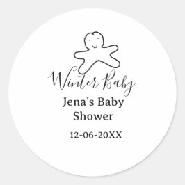 Winter baby shower cookie black scribble hand-draw ronde sticker